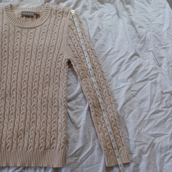 Croft & Barrow Beige Cable Knit Crew Neck Long Sleeve Sweater 100% Cotton Medium - Picture 11 of 13